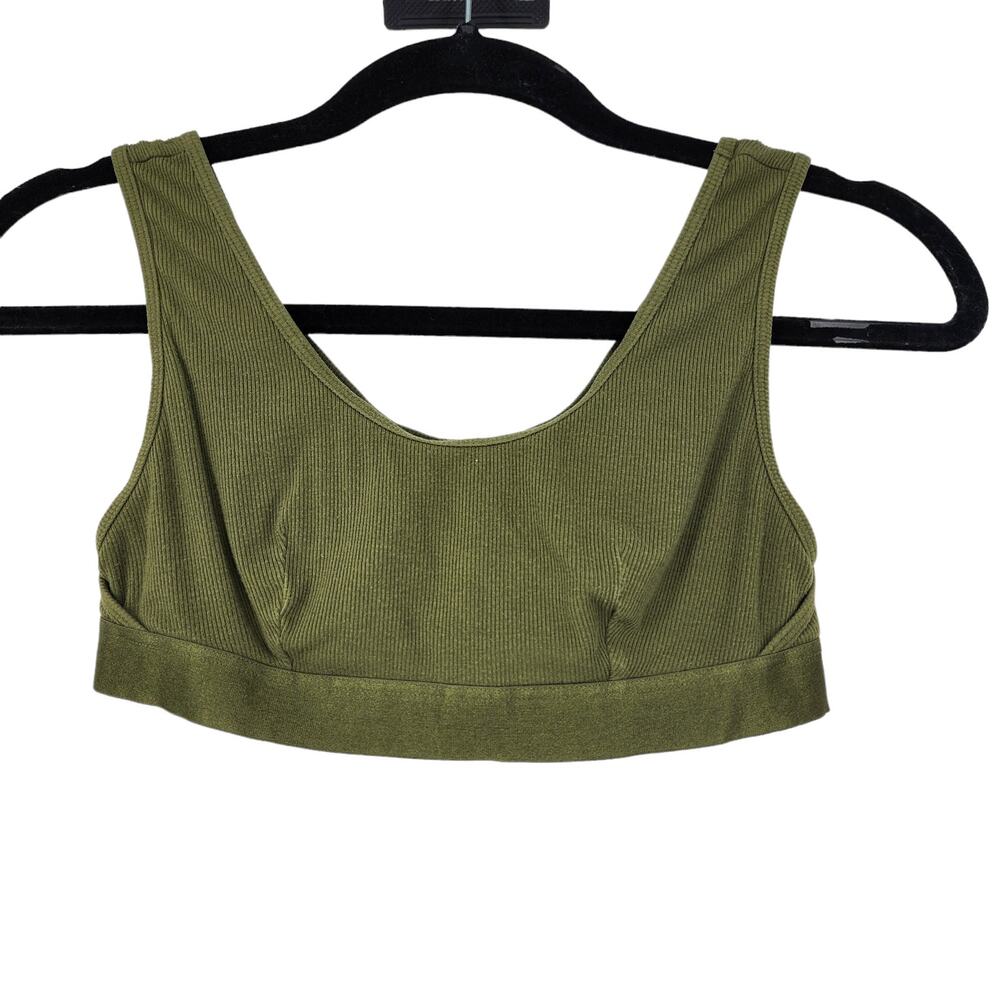 Third Love Green Ribbed Knit Pullover Wire Free Bralette Cropped Top Size Small